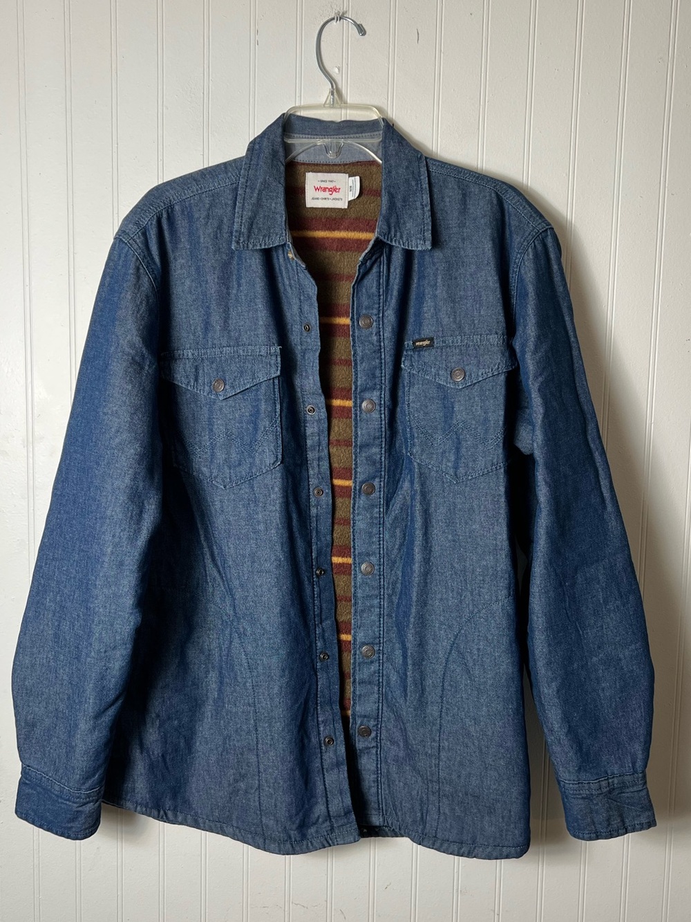Wrangler Mens‎ Medium Fleece Lined Denim Shirt Jacket Shacket Pockets